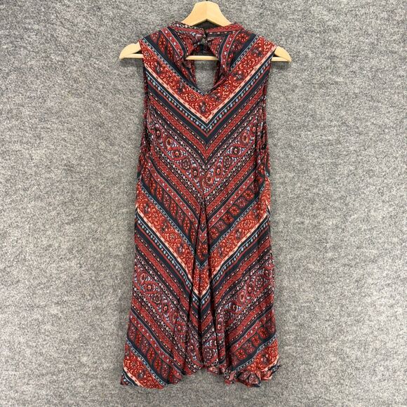 Angie Dress Women M Medium Red Striped Shift Midi Sleeveless Hook & Eye Casual - Picture 2 of 6